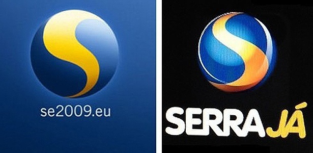 Reprodução do logotipo usado pela Suécia (à esquerda) e o logotipo divulgado pela campanha de Serra