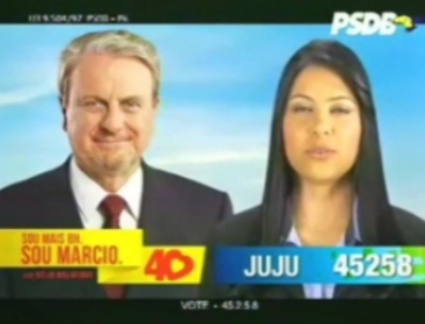 Juju (PSDB), candidata a vereadora em Belo Horizonte, usa o slogan "a formiguinha que trabalha para o povo"