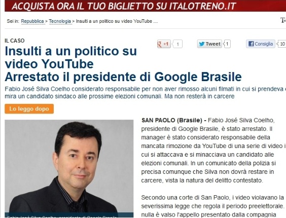 La Repubblica diretor google preso
